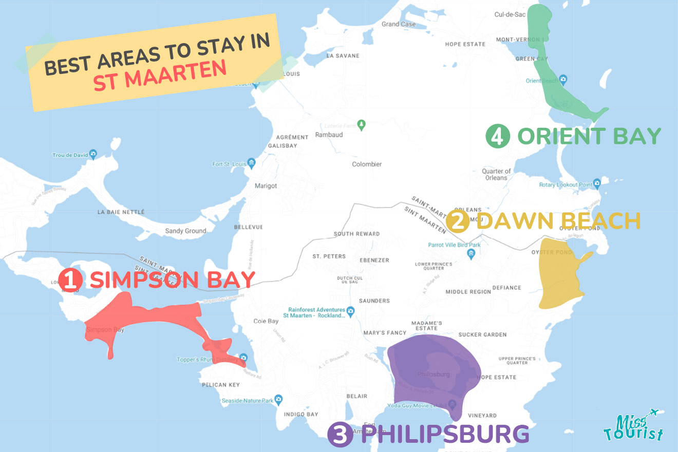 Map of best places to stay Sint Maarten